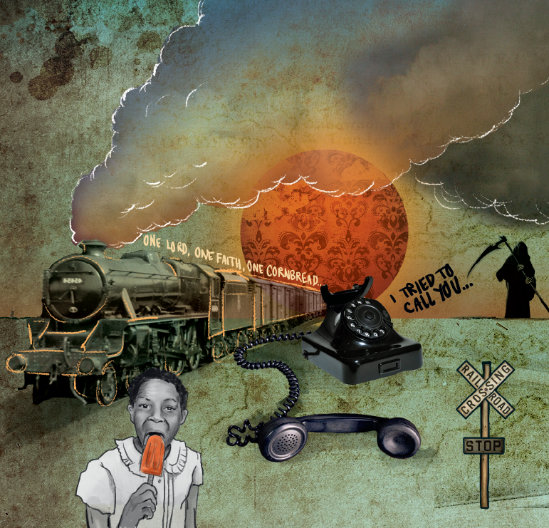 Illustration train girl blues cover design