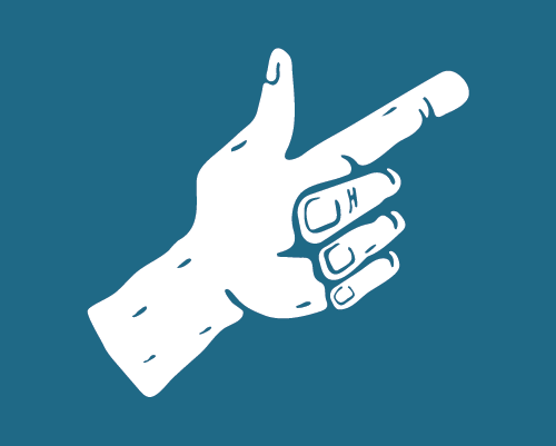 illustrated hand pointing finger blue